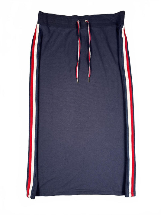 Tommy Hilfiger Navy Blue Midi Skirt with Red and White Side-