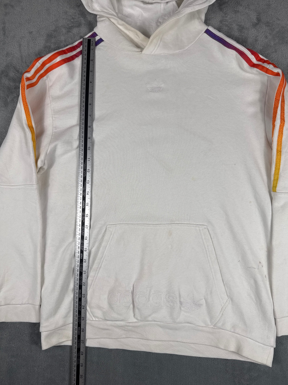 Adidas White Hoodie with Rainbow Shoulder Stripes
