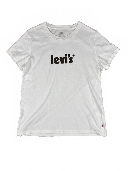 Vintage Levi's White with Brown Logo T-Shirt - Medium