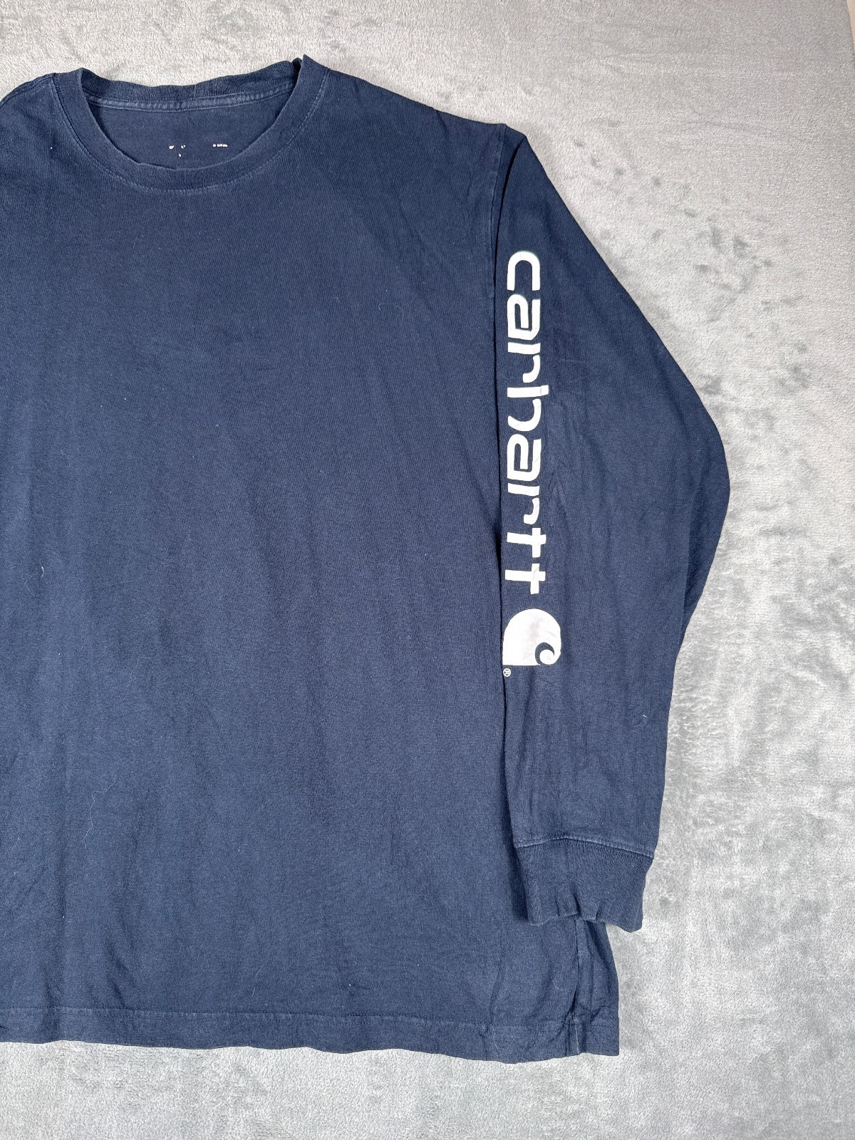 Vintage Carhartt Navy Blue Long Sleeve Logo T-Shirt - XXL*