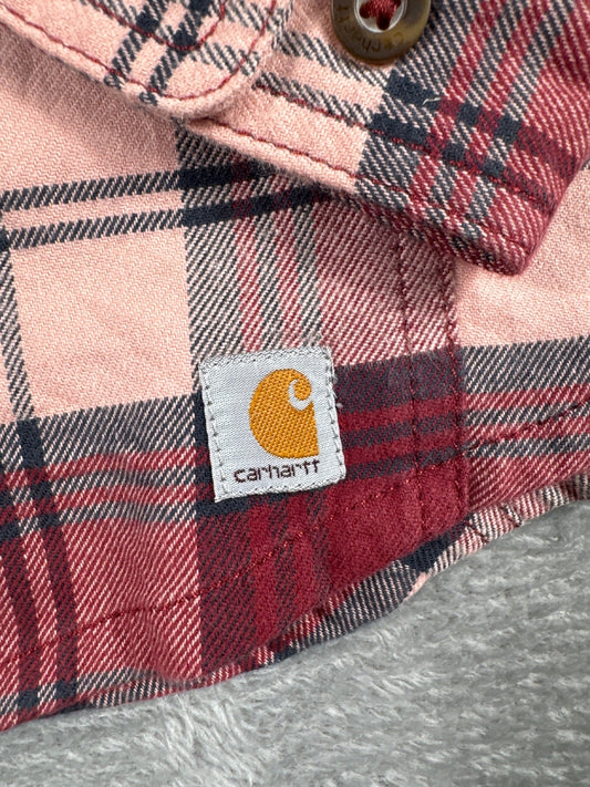Carhartt Red and Pink Plaid Button-Up Shirt Size L (12/14)