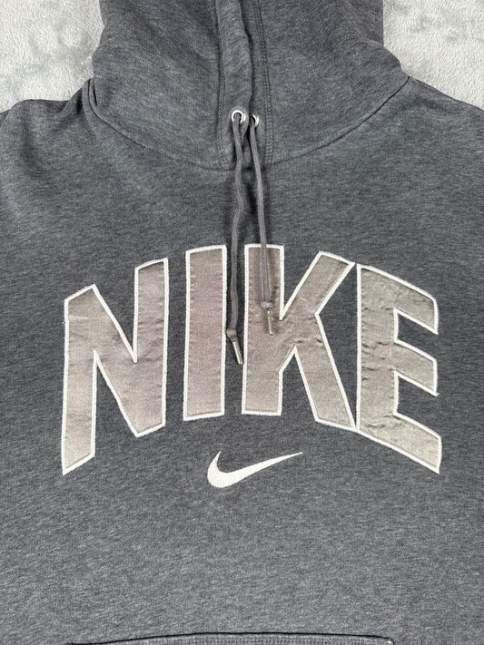 Vintage Retro Nike Grey Hoodie Sweatshirt with Logo - XL