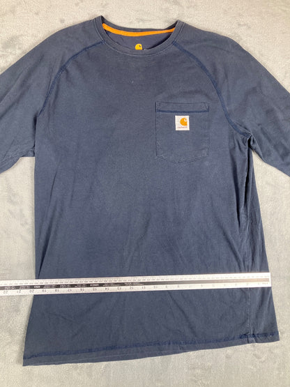 Carhartt Relaxed Fit Long Sleeve Navy Blue Pocket T-Shirt, M