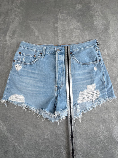 Levi's 501 Light Blue Distressed Denim Shorts W32
