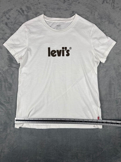 Vintage Levi's White with Brown Logo T-Shirt - Medium