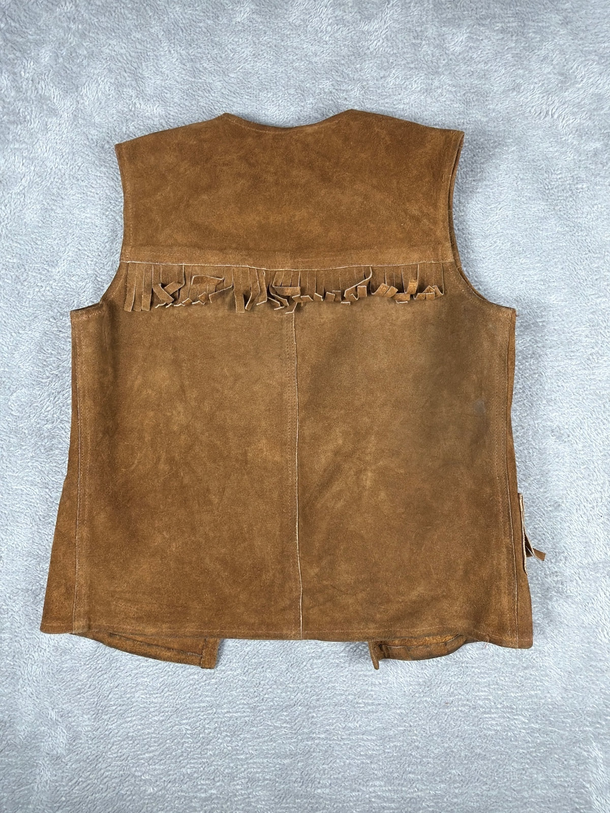 Vintage Brown Suede Leather Vest with Fringe and Metal Rings
