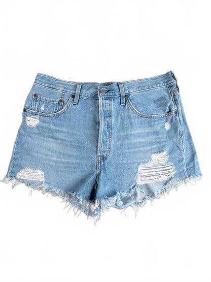 Levi's 501 Light Blue Distressed Denim Shorts W32