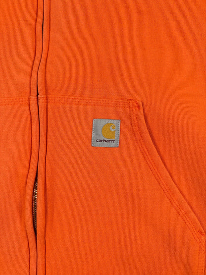 Vintage Retro Carhartt Orange Zip-Up Hoodie Sweatshirt XL