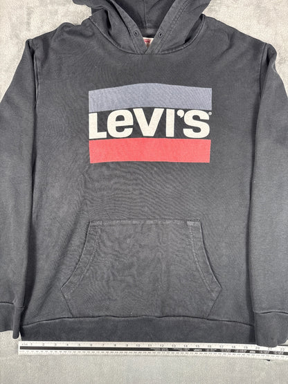 Levi's Black Hoodie with Logo Print, Size Large