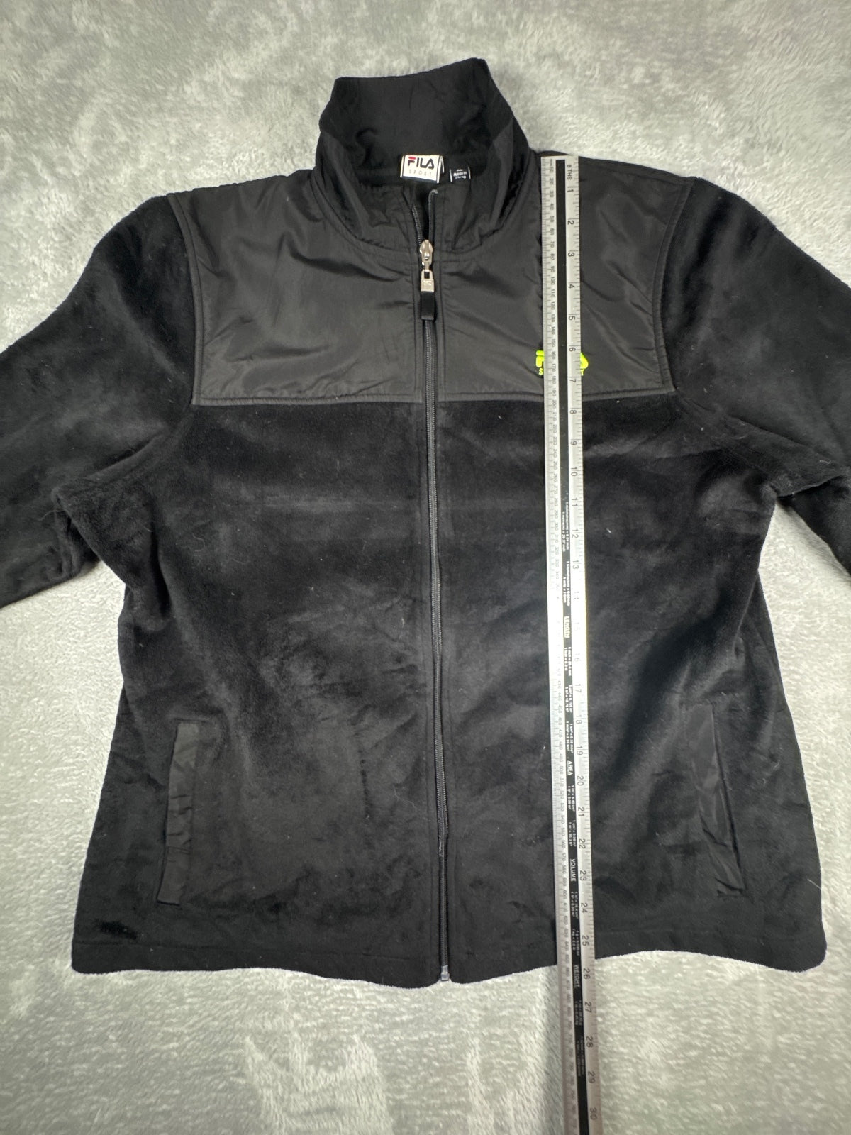 FILA Sport Black Fleece Jacket with Neon Logo Size XL
