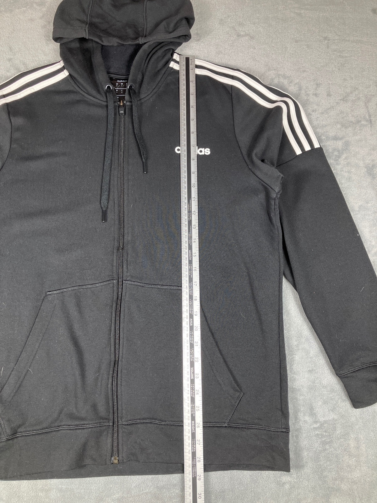 Adidas Black Hoodie with White Stripes and Logo, Size Large