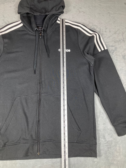 Adidas Black Hoodie with White Stripes and Logo, Size Large