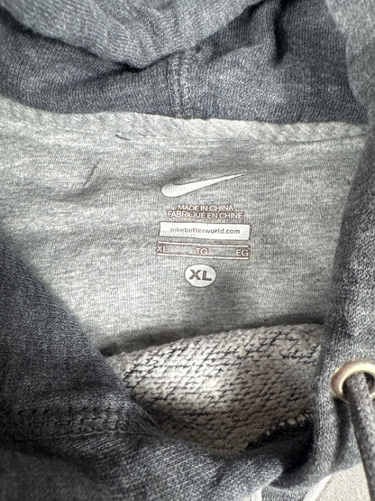 Vintage Retro Nike Grey Hoodie Sweatshirt with Logo - XL