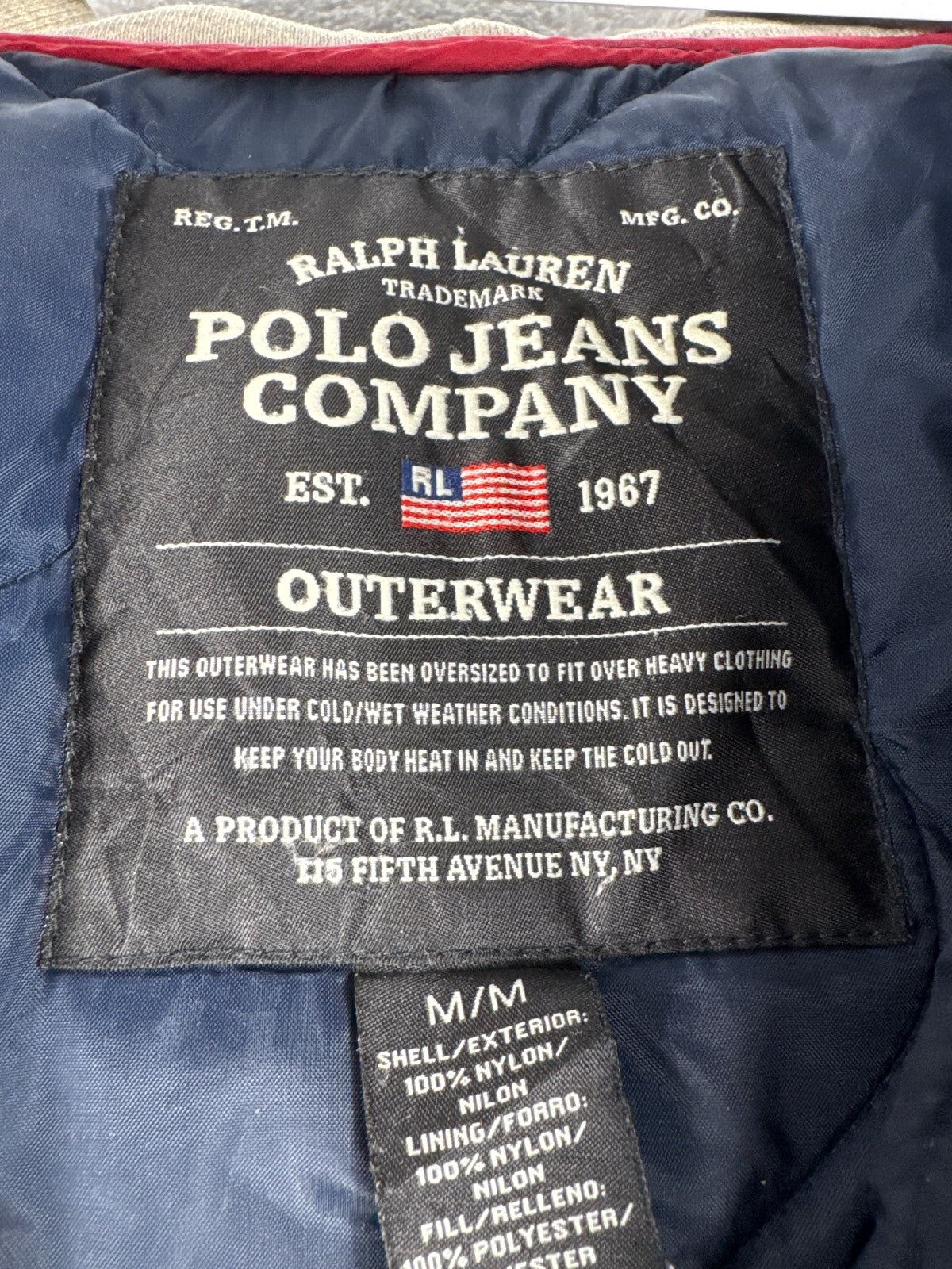 Polo Jeans Co. Ralph Lauren Quilted Navy Jacket Size M