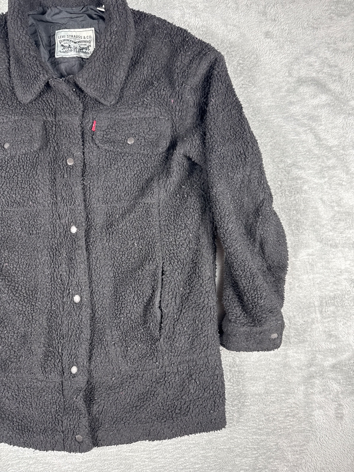 Vintage Retro Levi's Black Sherpa Fleece Jacket - Medium