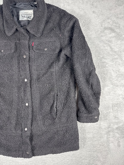 Vintage Retro Levi's Black Sherpa Fleece Jacket - Medium