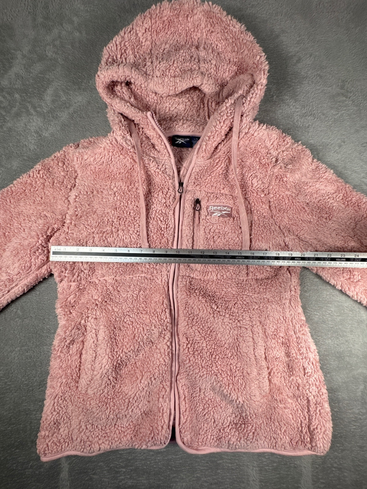 Reebok Pink Sherpa Fleece Hoodie Jacket Size L