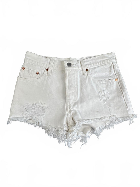 Levi's 501 White Denim Distressed Shorts W25