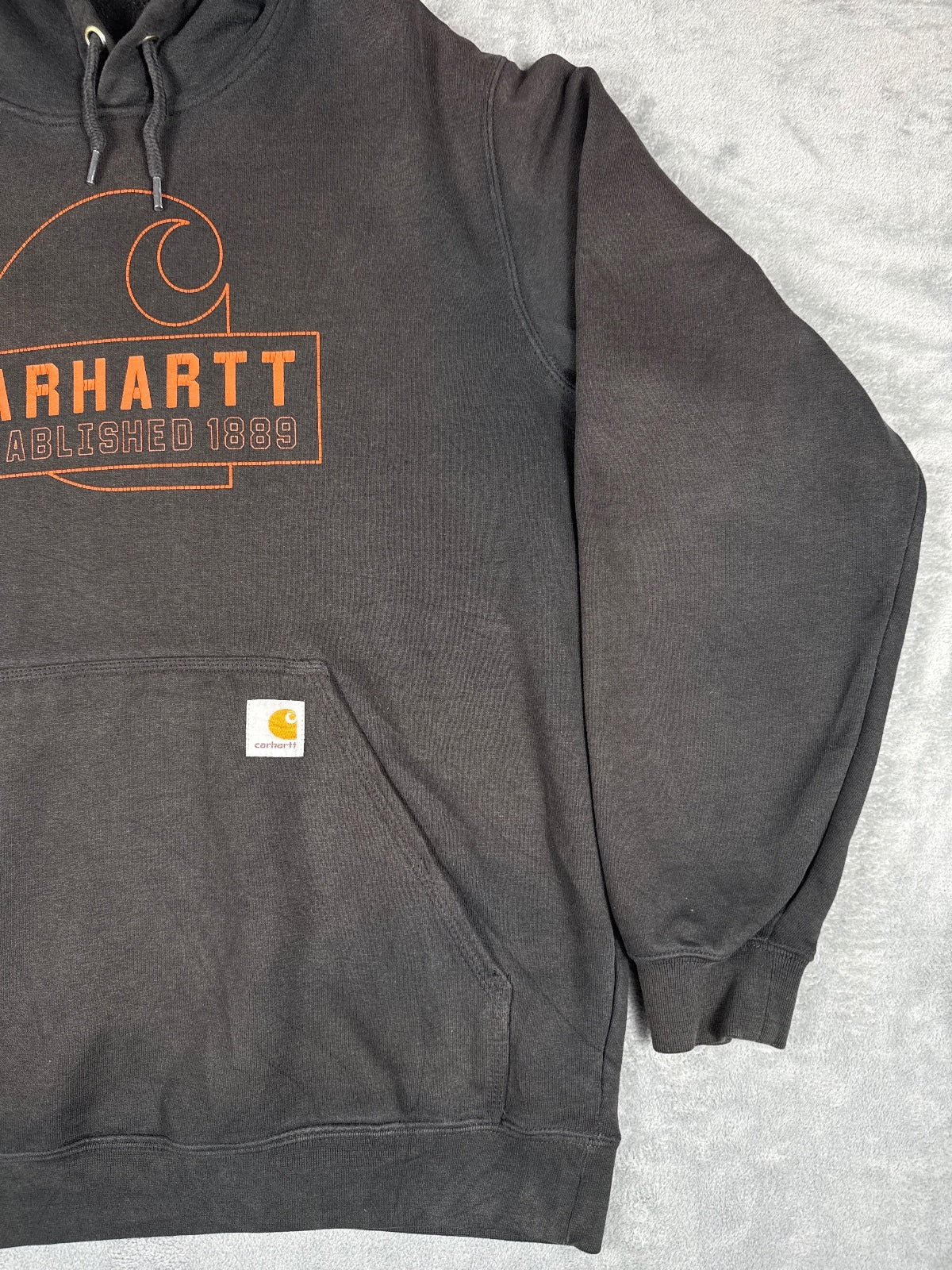 Carhartt Black Hoodie with Orange Logo Established 1889
