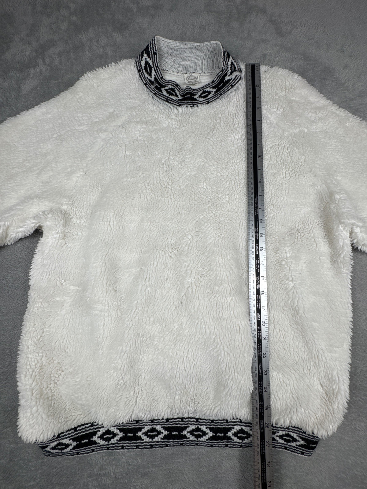 Parrinello White Fleece Sweater with Black Patterned Trim