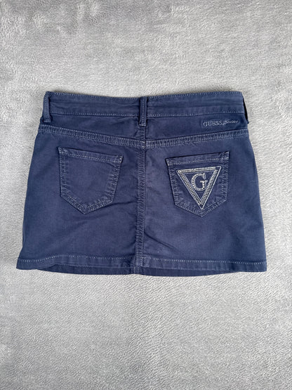 Y2K Guess Navy Blue Denim Mini Skirt with Sequin Pocket S4-6
