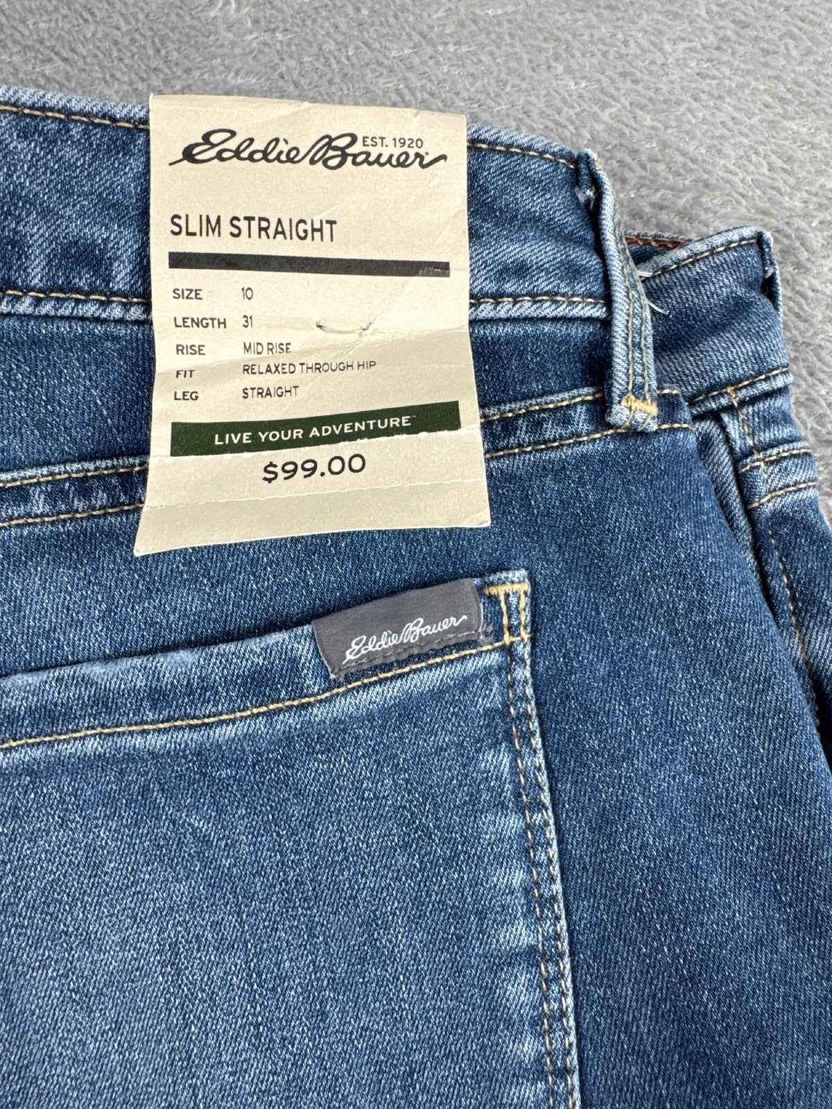 Brand New Eddie Bauer Slim Straight Blue Denim Jeans Size 14