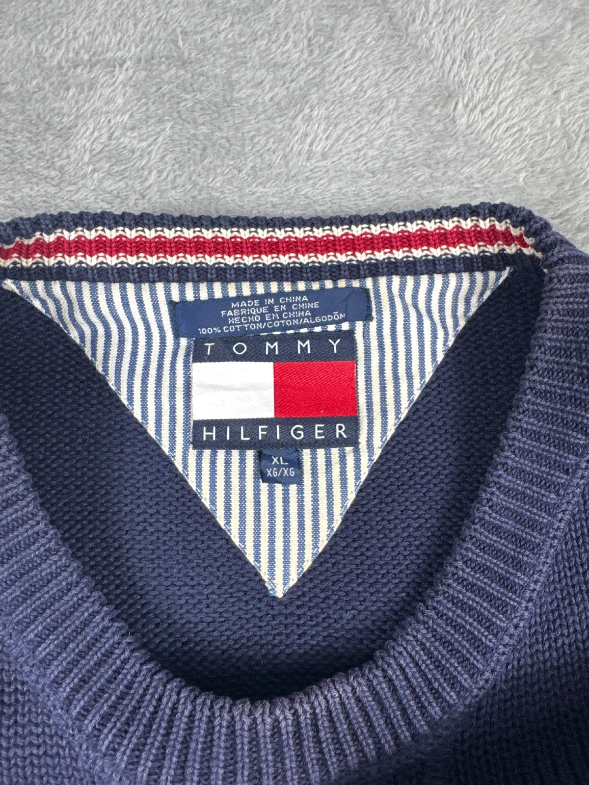 Tommy Hilfiger Navy Blue Cotton Crew Neck Sweater Size XL