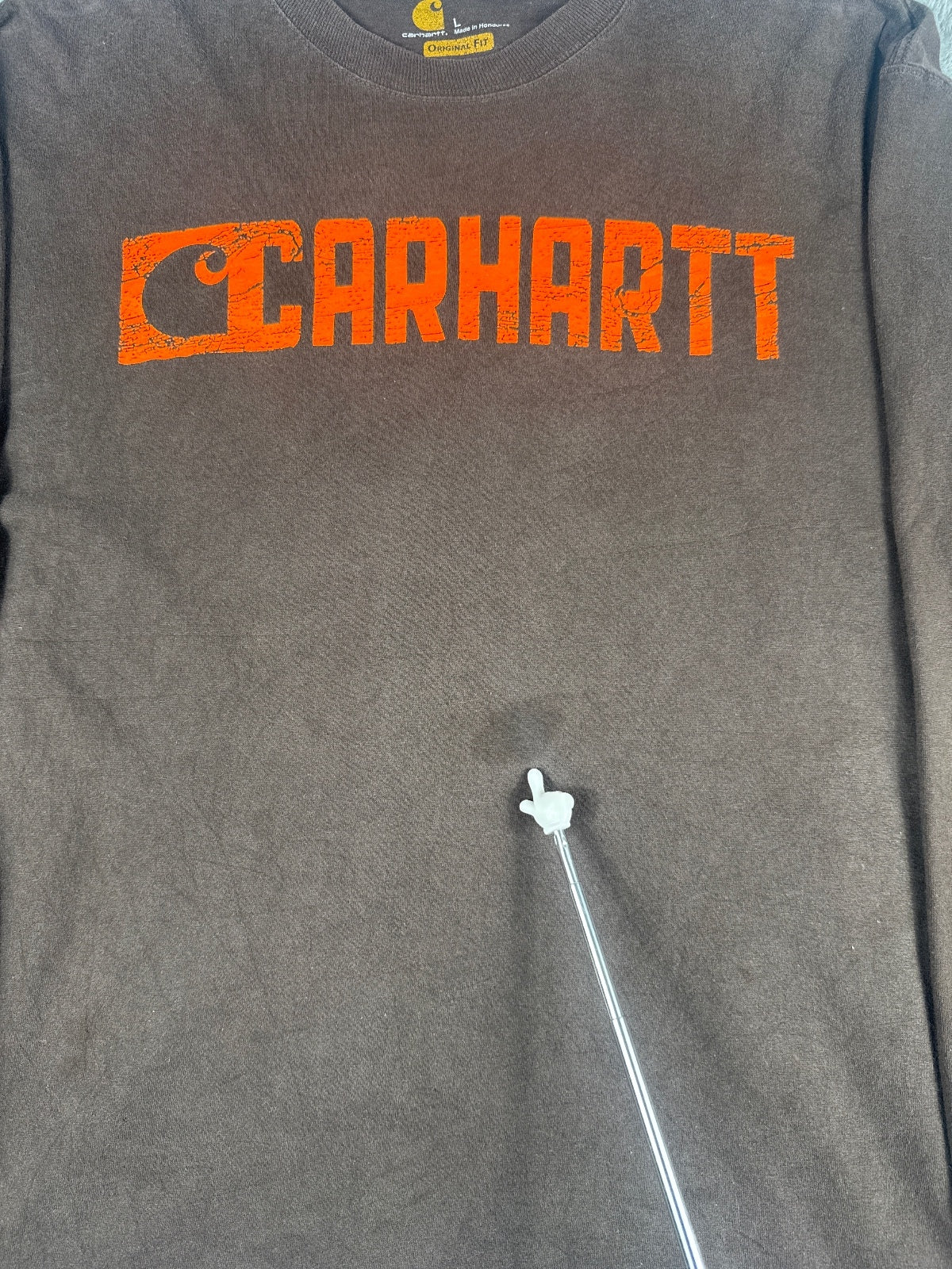 Vintage Carhartt Brown Long Sleeve Logo T-Shirt - Large