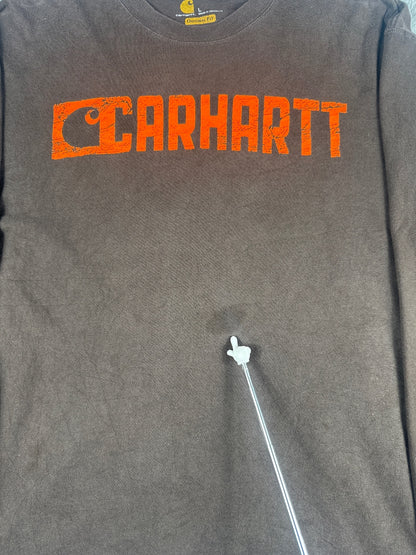 Vintage Carhartt Brown Long Sleeve Logo T-Shirt - Large
