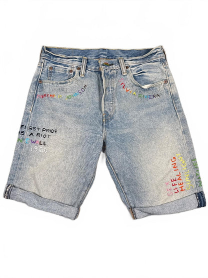 Levi's 501 Denim Shorts with Pride Rainbow Embroidery W29