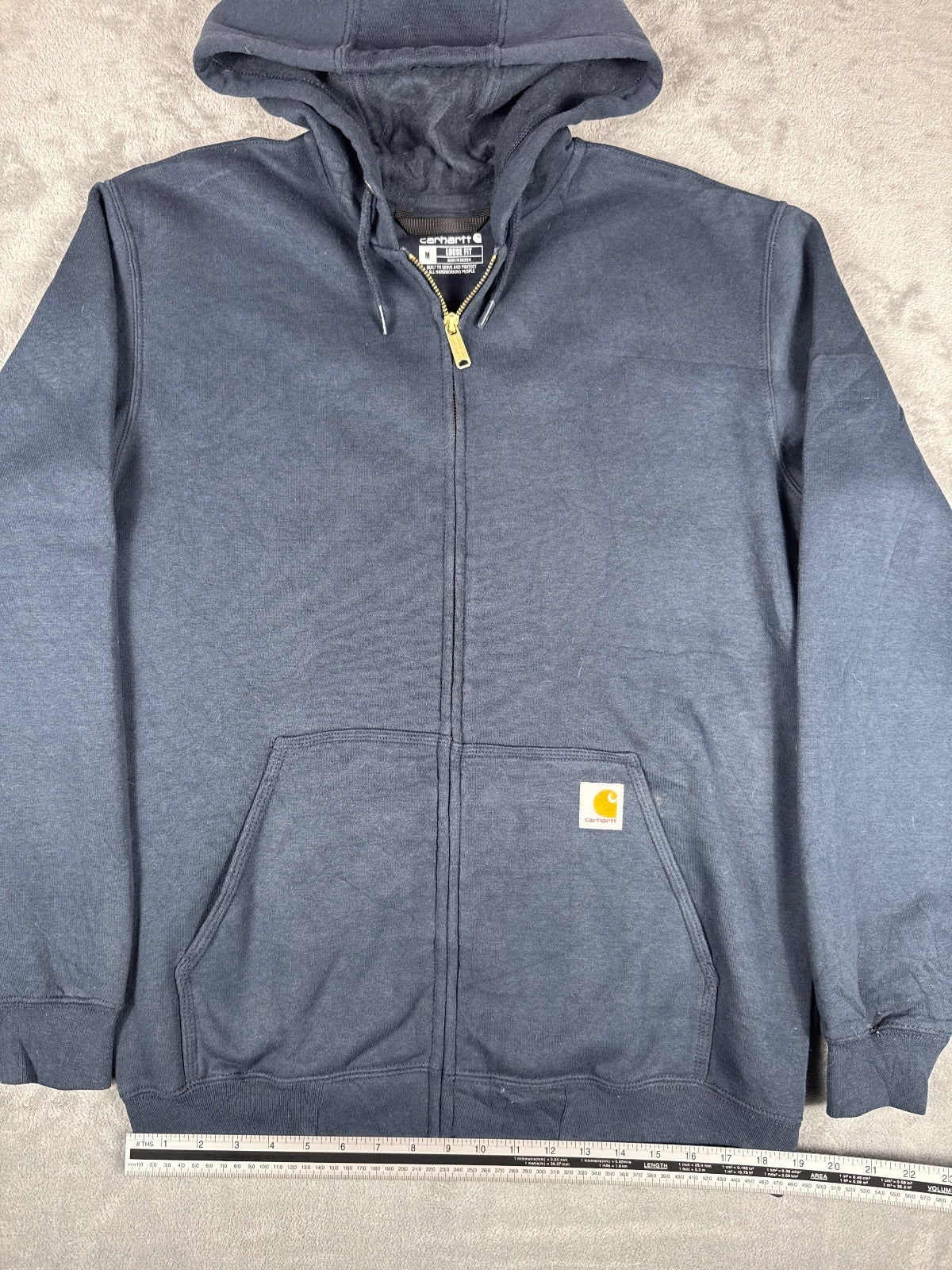 Carhartt Loose Fit Medium Navy Blue Zip-Up Hoodie Sweatshirt