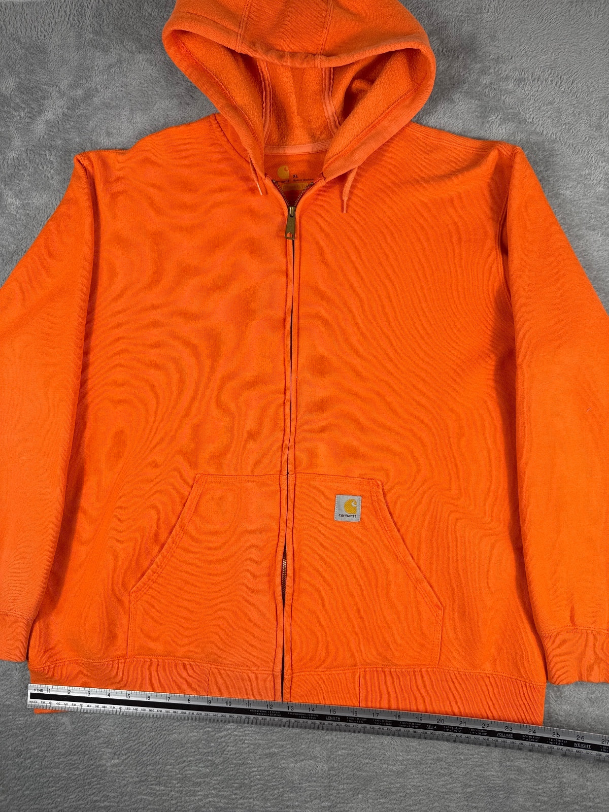 Vintage Retro Carhartt Orange Zip-Up Hoodie Sweatshirt XL