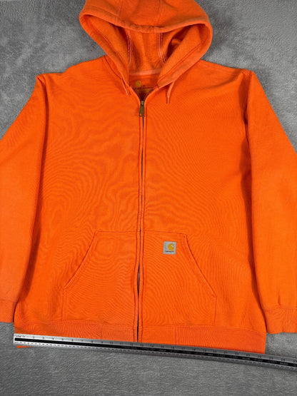 Vintage Retro Carhartt Orange Zip-Up Hoodie Sweatshirt XL