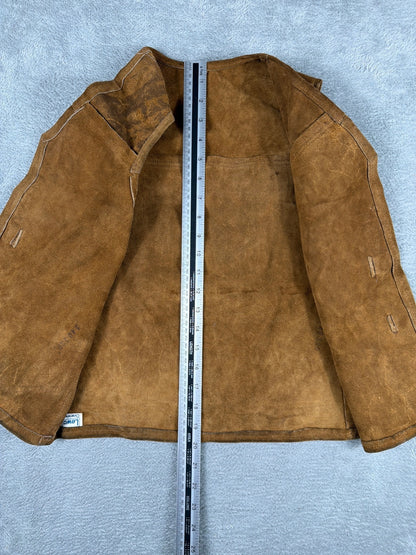 Vintage Brown Suede Leather Vest with Fringe and Metal Rings