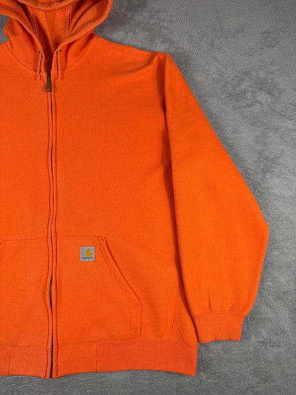 Vintage Retro Carhartt Orange Zip-Up Hoodie Sweatshirt XL