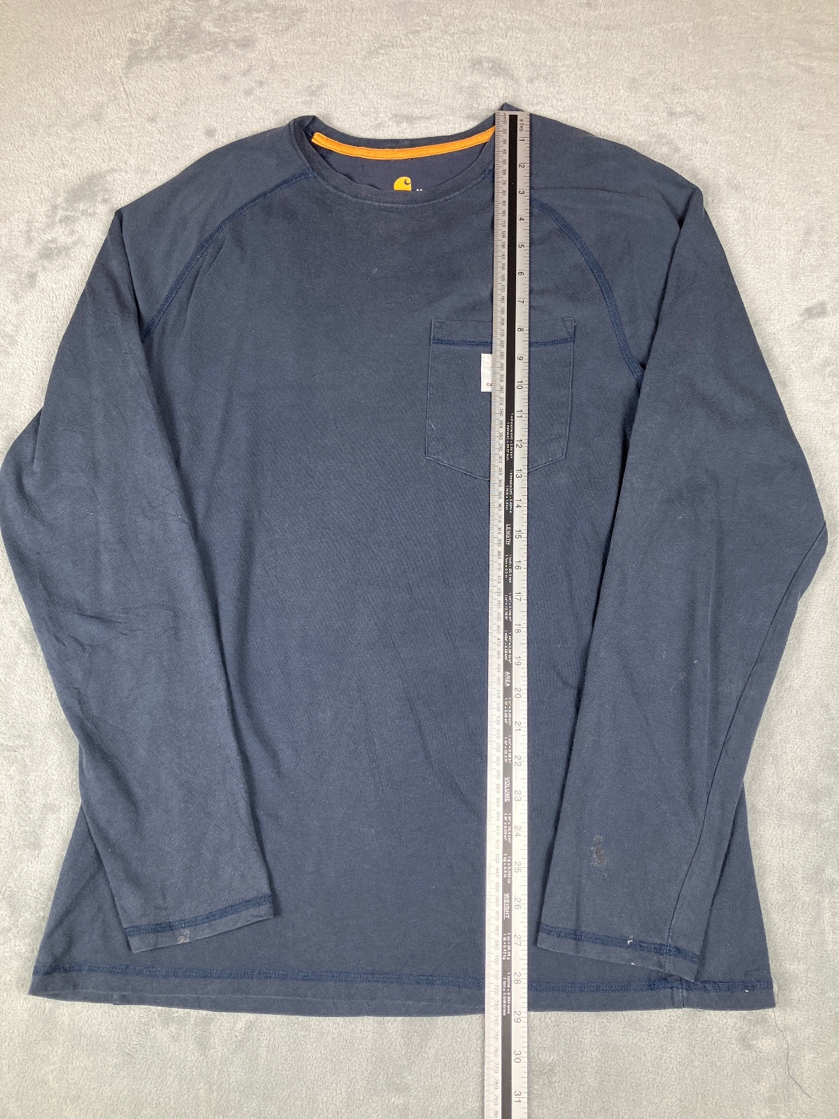 Carhartt Relaxed Fit Long Sleeve Navy Blue Pocket T-Shirt, M