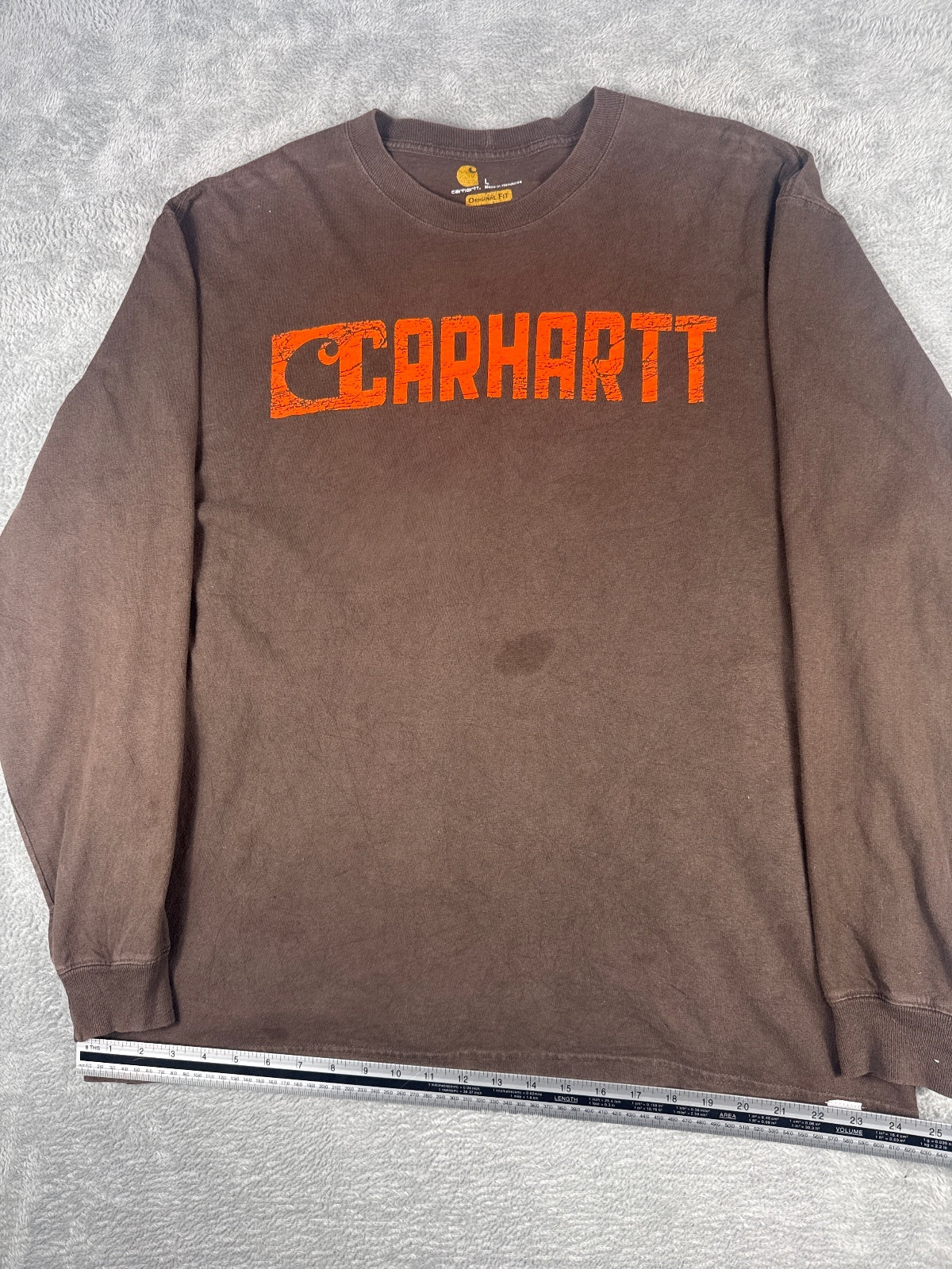 Vintage Carhartt Brown Long Sleeve Logo T-Shirt - Large