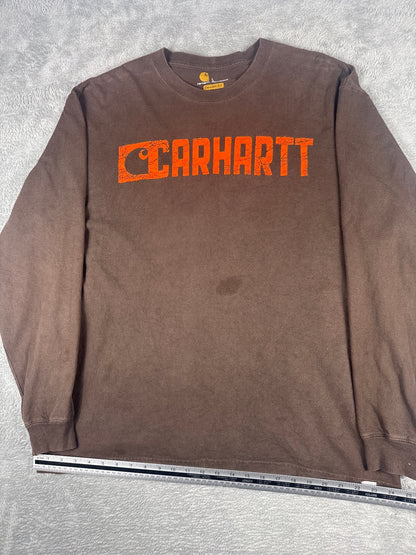 Vintage Carhartt Brown Long Sleeve Logo T-Shirt - Large