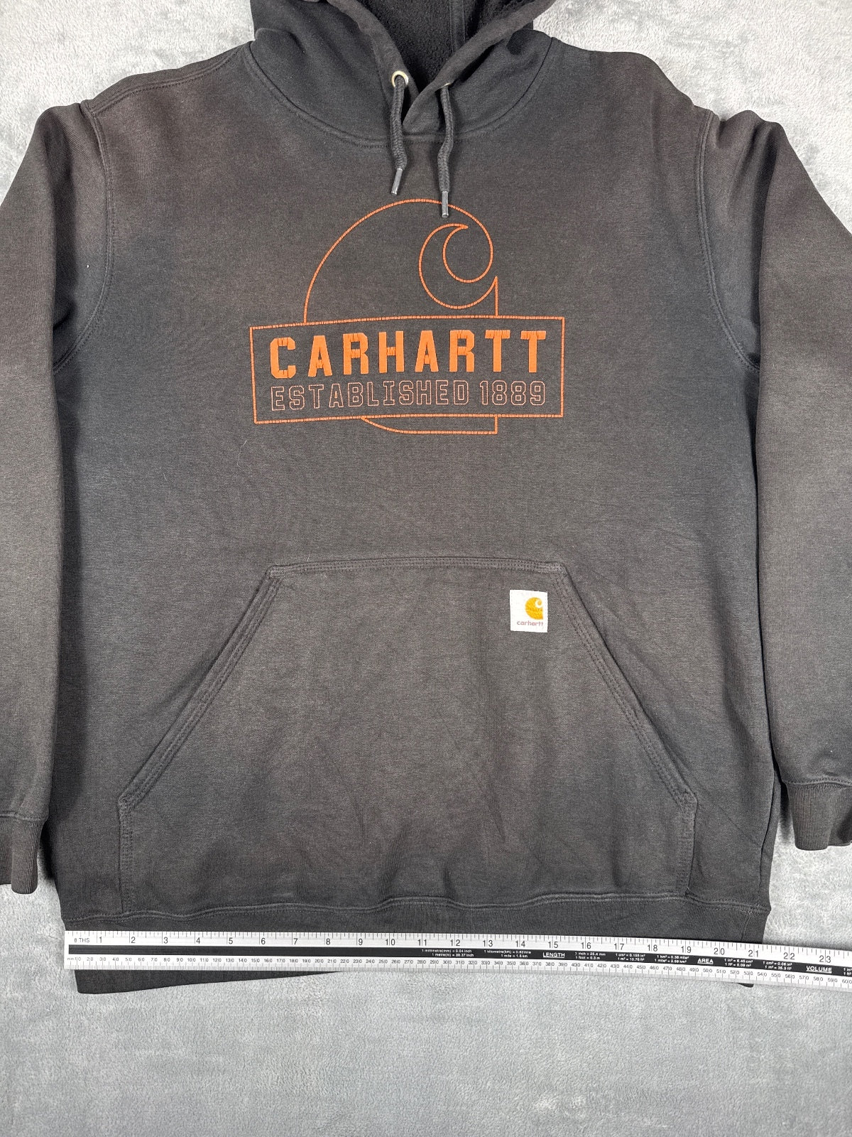 Carhartt Black Hoodie with Orange Logo Established 1889