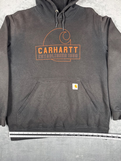 Carhartt Black Hoodie with Orange Logo Established 1889