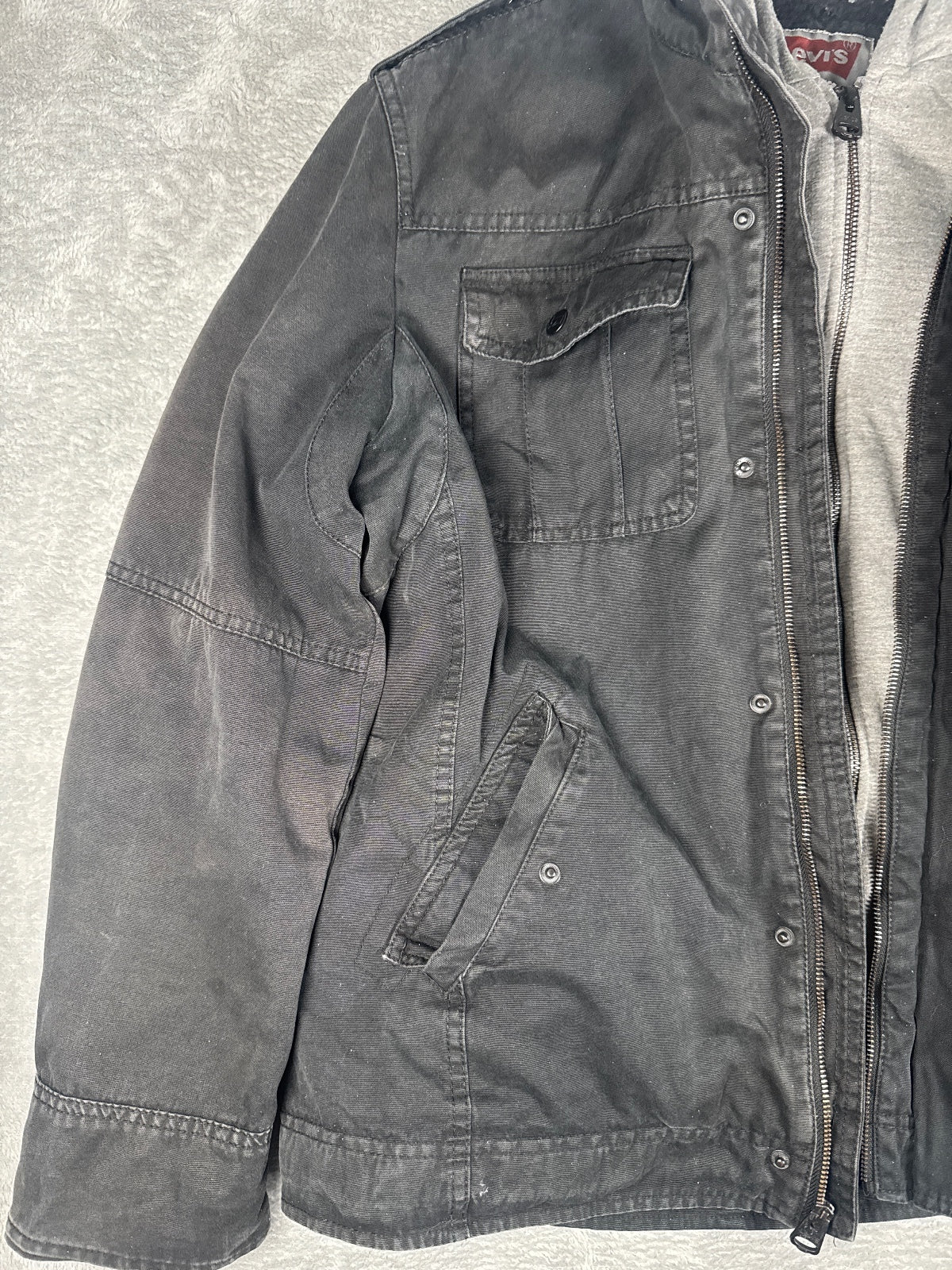 Levi's Black Casual Jacket with Grey Hooded Inner Layer - L