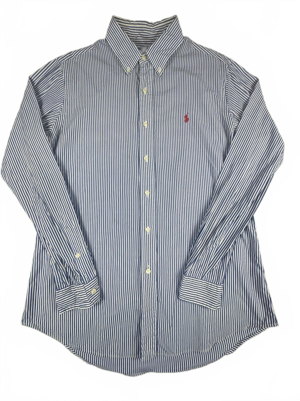 Ralph Lauren Custom Fit Blue and White Striped Shirt Size M