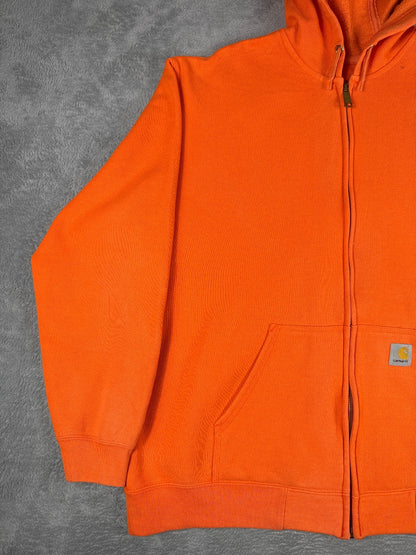 Vintage Retro Carhartt Orange Zip-Up Hoodie Sweatshirt XL