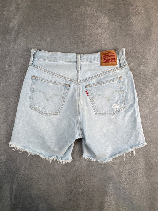 Levi's 501 Light Blue Distressed Denim Shorts W28