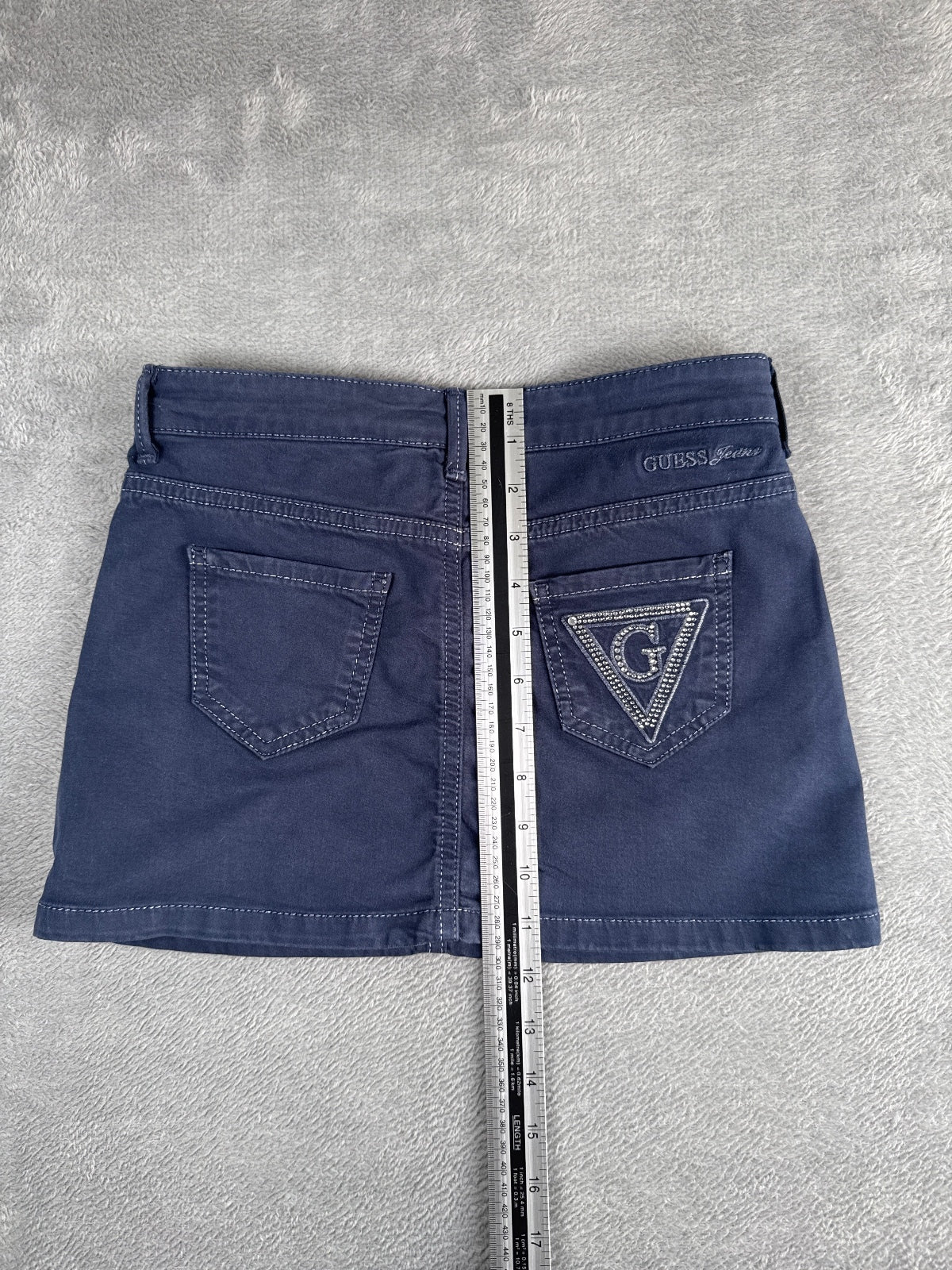 Y2K Guess Navy Blue Denim Mini Skirt with Sequin Pocket S4-6