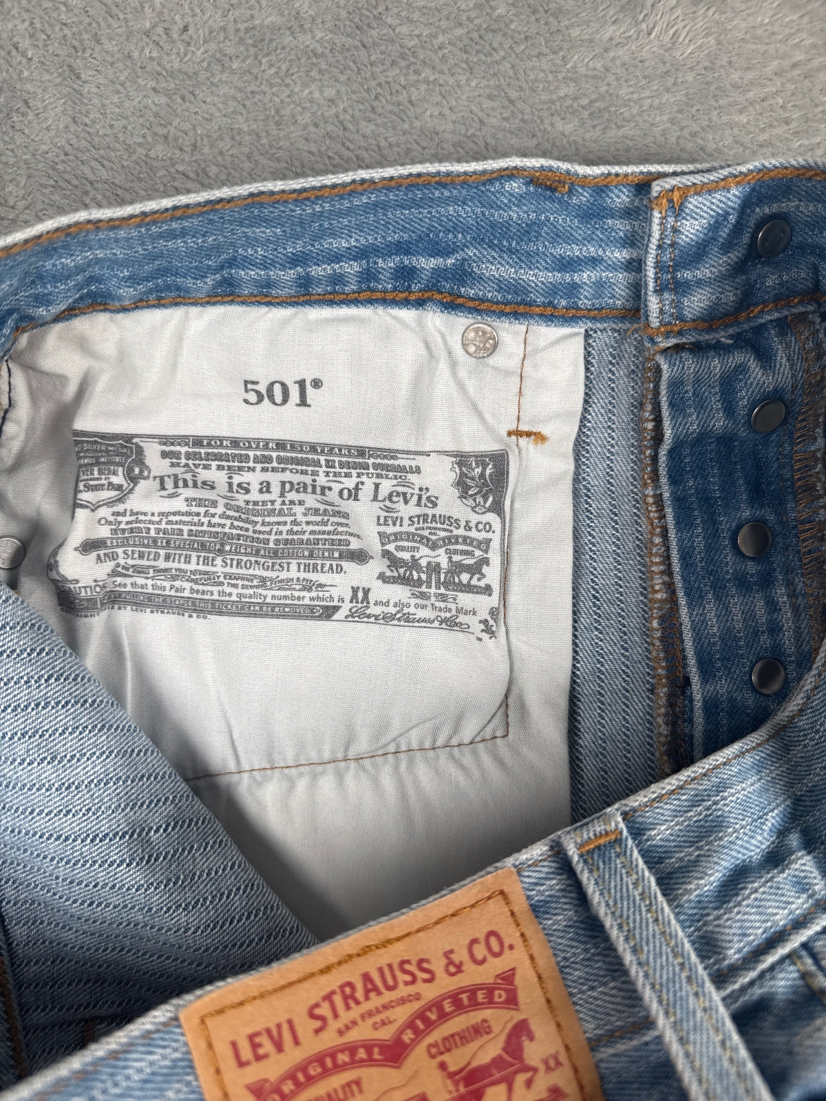 Levi's 501 Light Blue Denim Striped Cutoff Shorts W29