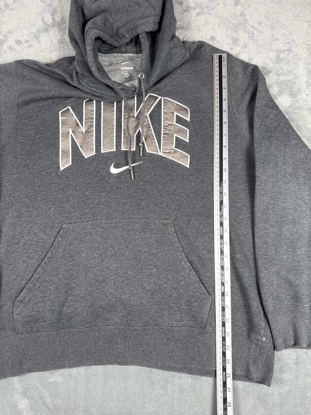 Vintage Retro Nike Grey Hoodie Sweatshirt with Logo - XL