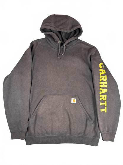 Carhartt Loose Fit Hoodie with Yellow Logo on Sleeve, Medium