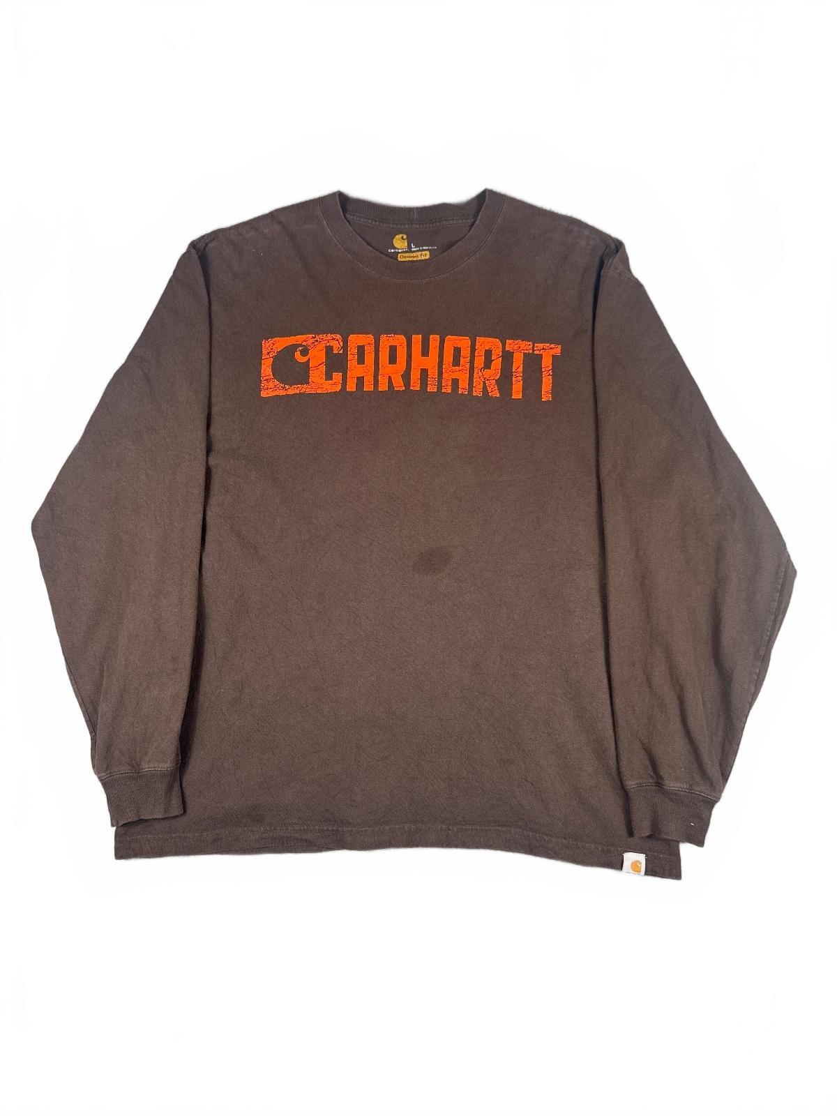 Vintage Carhartt Brown Long Sleeve Logo T-Shirt - Large