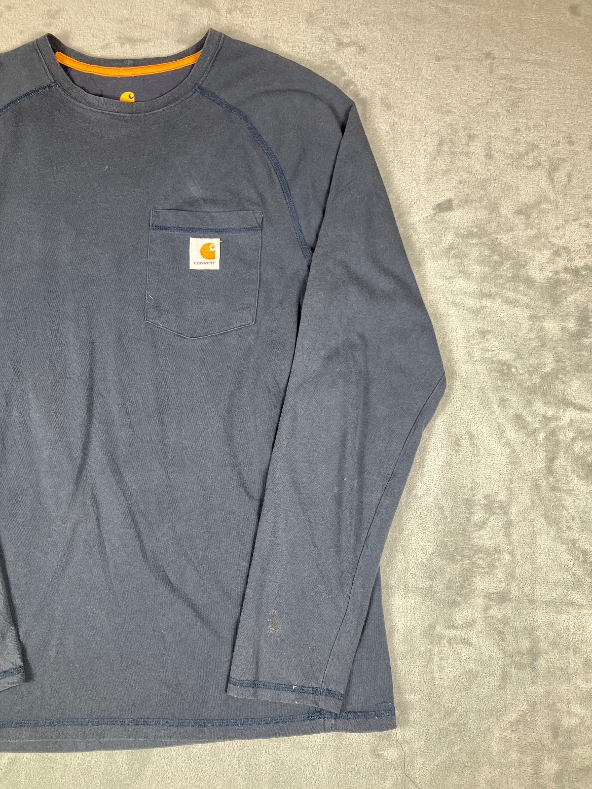 Carhartt Relaxed Fit Long Sleeve Navy Blue Pocket T-Shirt, M